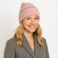 Ribbed Knit Beanie Hat with Contrast Trim and Folded Cuff