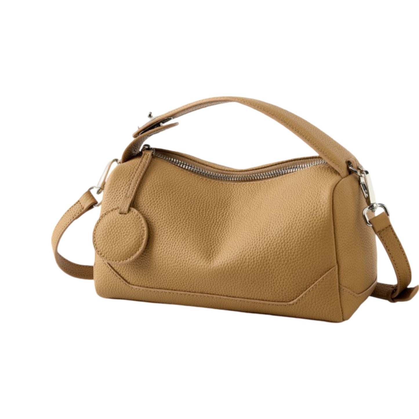 Pebbled Leather Satchel Bag with Top Handle Adjustable Crossbody Strap and Zipper Closure