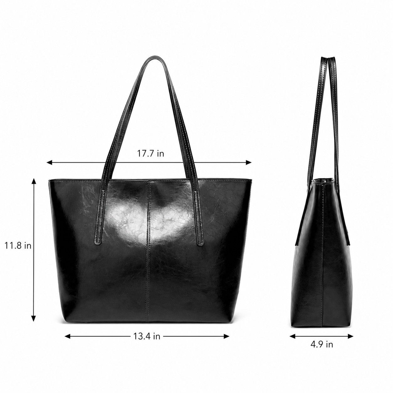 Large Faux Leather Tote Bag with Zip Closure and Interior Pockets