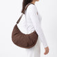 Padded Crescent Shoulder Bag with Wide Strap and Top Zipper Closure 13x7.5x2.5in