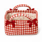 Quilted Gingham Storage Caddy with Handles Bow Accent for Makeup Vanity Dorm Bathroom Organizer