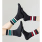 Crew Socks 4-Pack White Base Colorful Ribbed Cuff Striped Design Stretch Comfort Breathable Fit