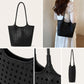 Woven Shoulder Bag with Cutout Design Soft Faux Leather Feel Tote and Inner Pouch
