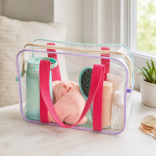 Clear PVC Travel Toiletry Bag with Zip Closure and Carry Handles