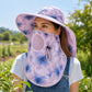 Floral Wide Brim Sun Hat with Face Cover Neck Flap and Mesh Breathing Panel