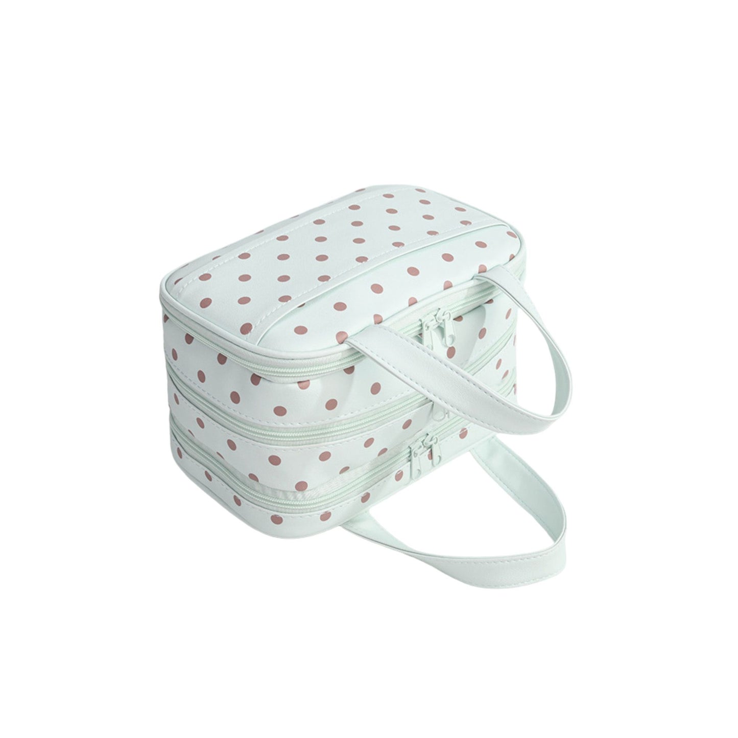 Polka Dot Cosmetic Bag, Large Capacity 3-Layer Makeup Organizer with Top Handle