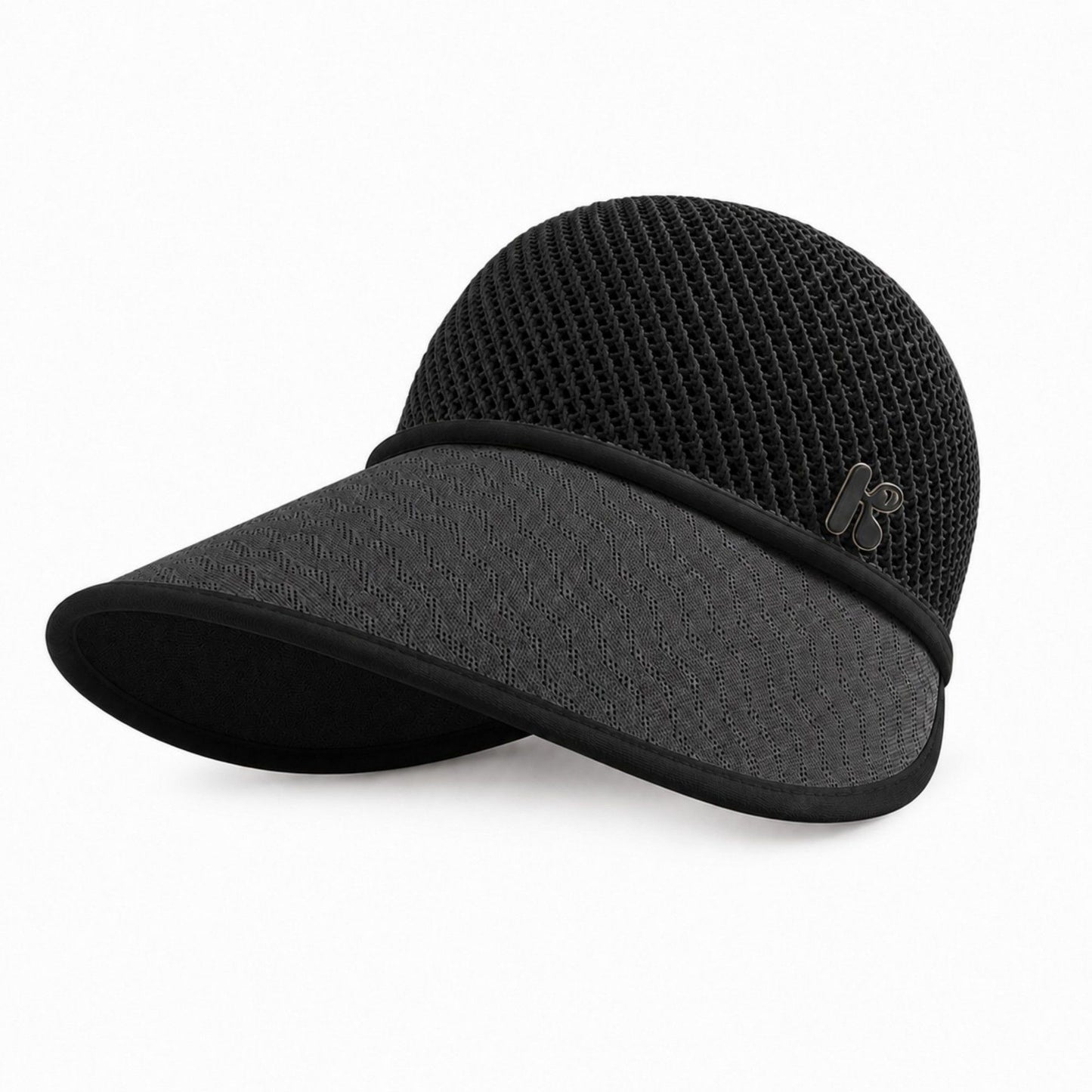 Wide Brim Woven Visor Hat with UPF 50 Plus Crown Ponytail Back and Contrast Trim