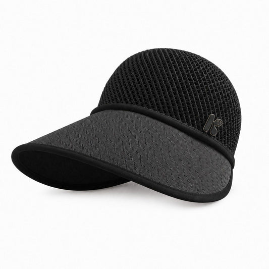 Wide Brim Woven Visor Hat with UPF 50 Plus Crown Ponytail Back and Contrast Trim
