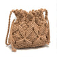 Macrame Bucket Bag Knotted Rope Handbag Drawstring Shoulder Bag Textured Woven Crossbody Style Lightweight Boho Purse