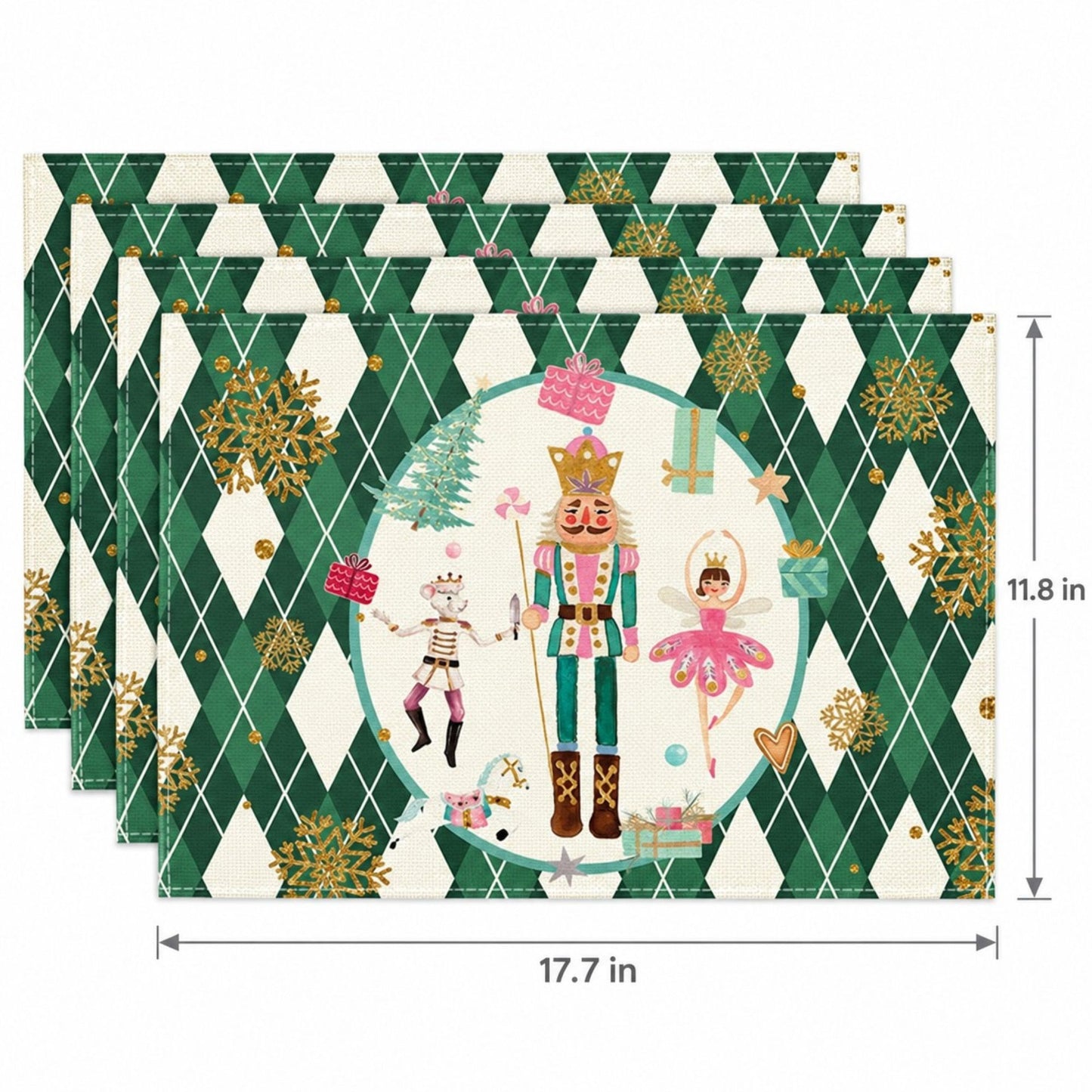 Christmas Nutcracker Placemats Set of 4 Holiday Dining Table Mats 11.8 x 17.7in
