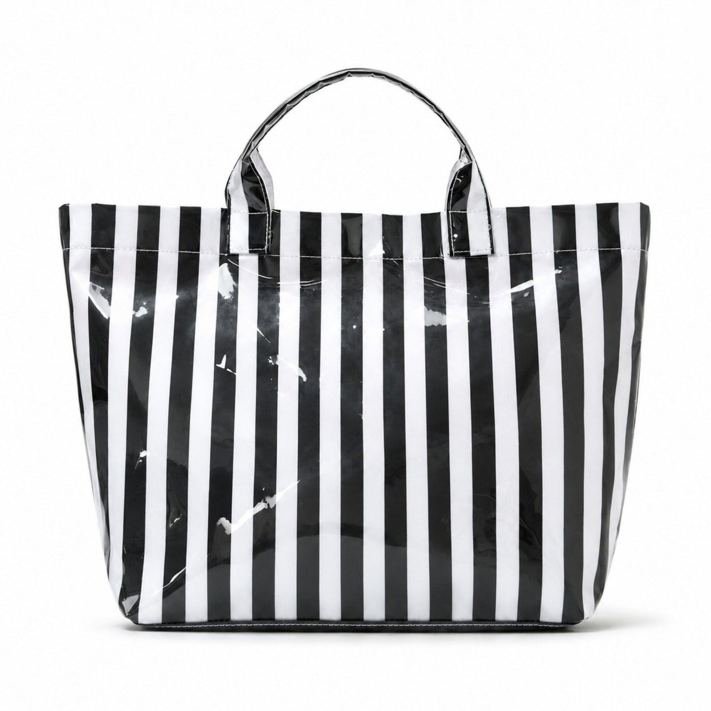 Striped Tote Bag Glossy Coated Large Capacity Shoulder Bag for Travel and Beach