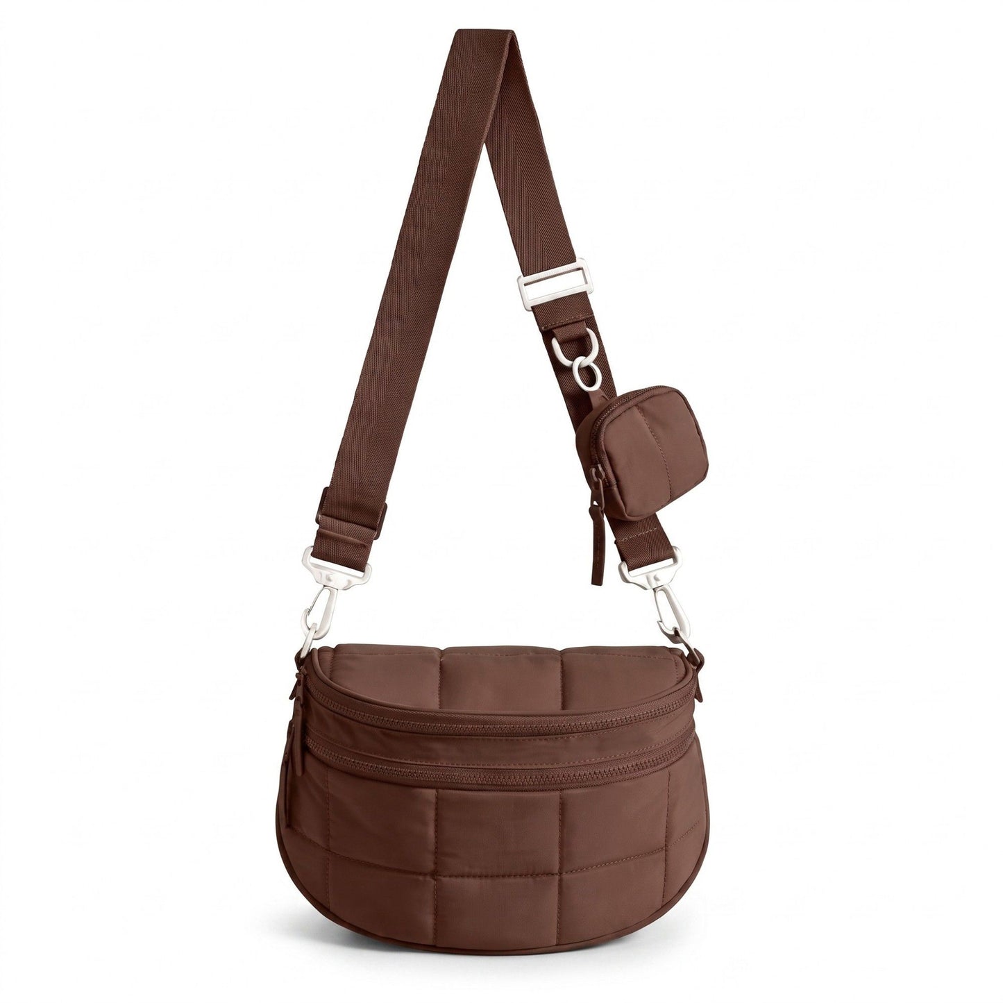 Grid Padded Saddle Crossbody Bag with Detachable Mini Pouch and Adjustable Wide Shoulder Strap 10.2x4.5x8.3in