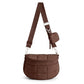 Grid Padded Saddle Crossbody Bag with Detachable Mini Pouch and Adjustable Wide Shoulder Strap 10.2x4.5x8.3in