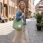 Crochet Style Net Tote Bag with Daisy Accent and Shoulder Straps