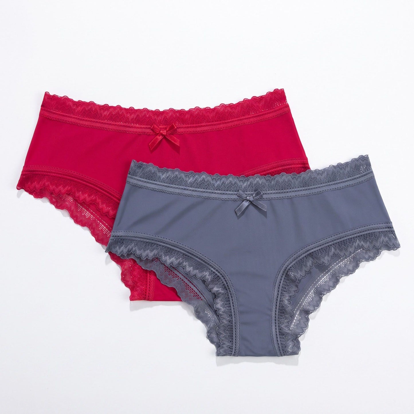2 Pack Lace Trim Hipster Underwear with Bow Detail