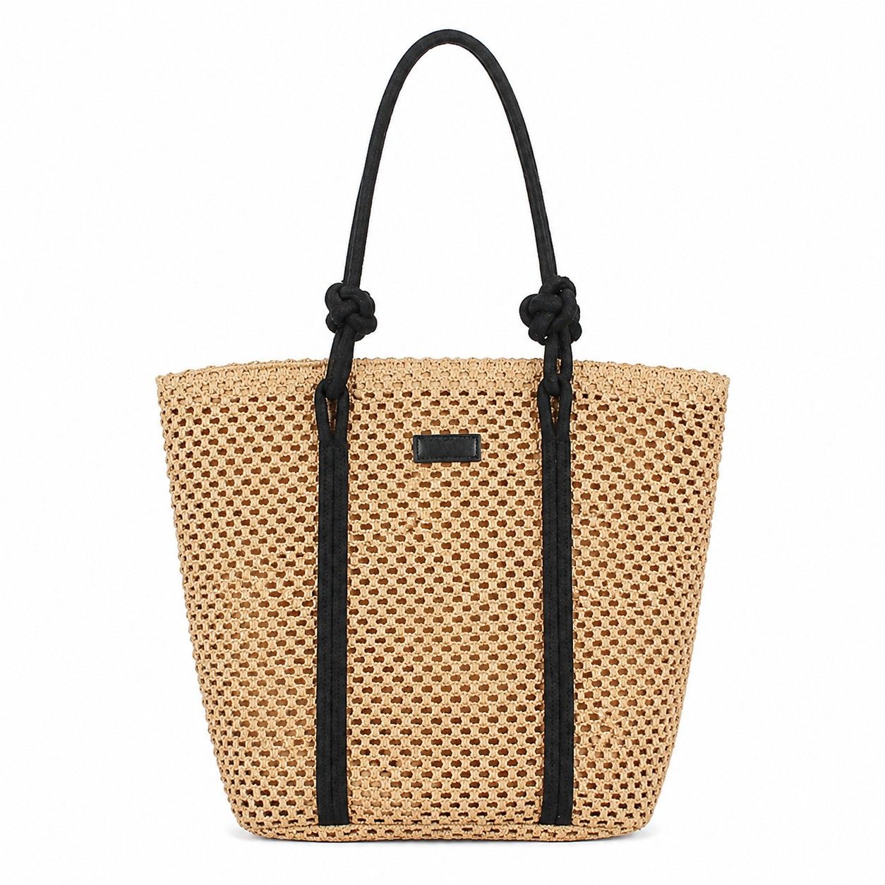 Woven Straw Beach Tote Bag Large Capacity Summer Shoulder Carryall with Contrast Straps