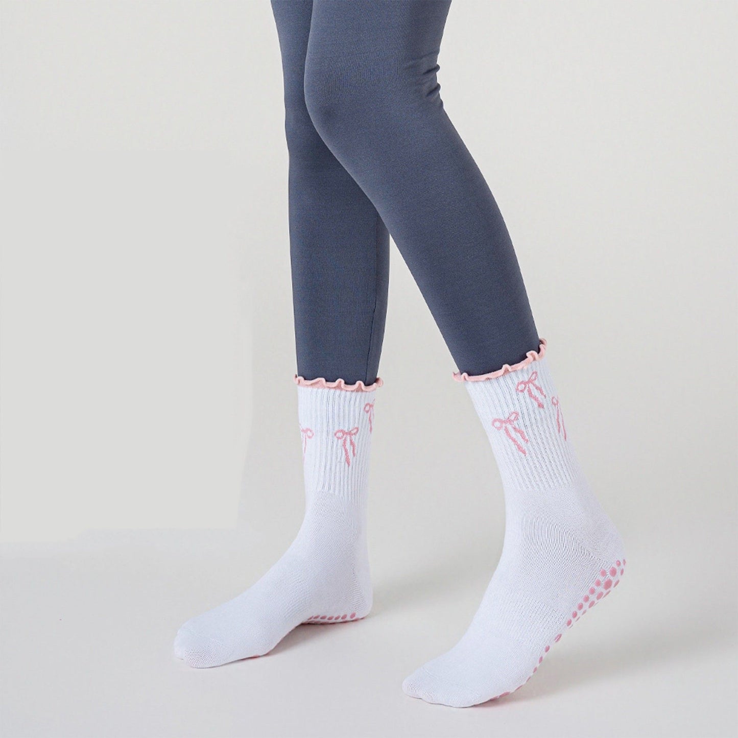Non Slip Grip Crew Socks 3 Pair Pack Ruffle Cuff Novelty Pattern