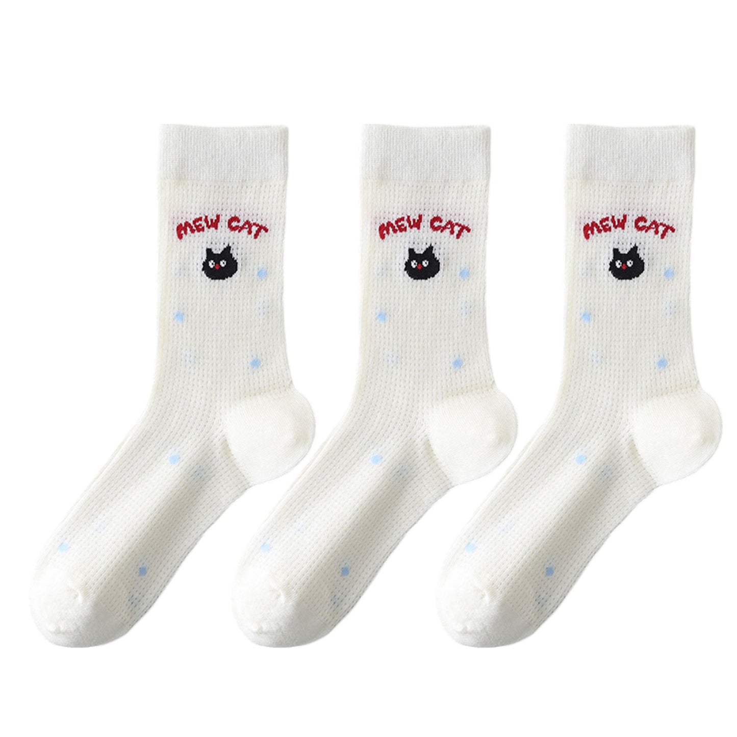 Womens Cute Cartoon Embroidered Crew Socks 3-Pair Pack Fun Patterned Cotton Knit Soft and Stretchy Casual Style