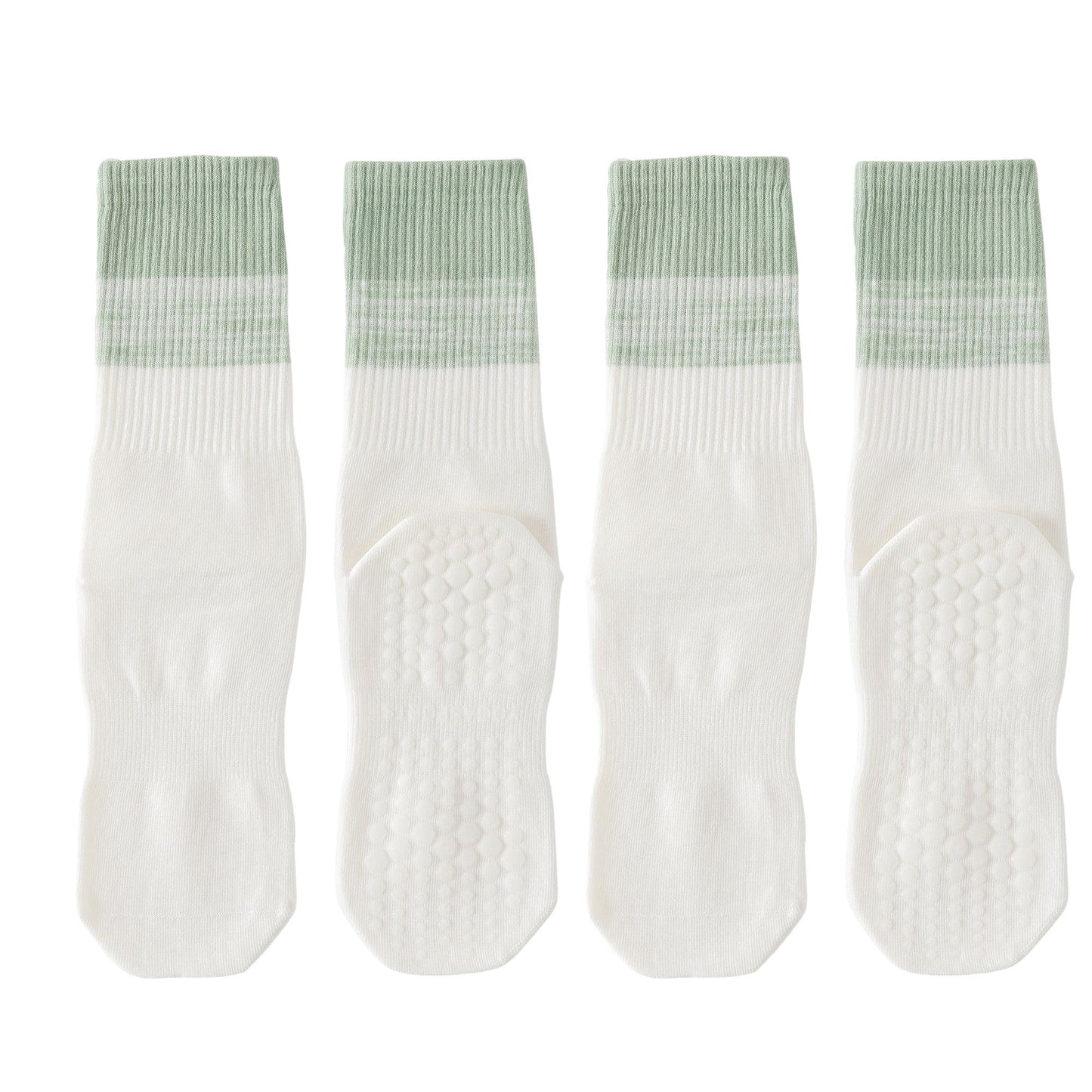 2-Pair Set Gradient Mid-Calf Grip Socks with Soft Seamless Toe and Anti-Slip Bottom for Yoga or Sneakers