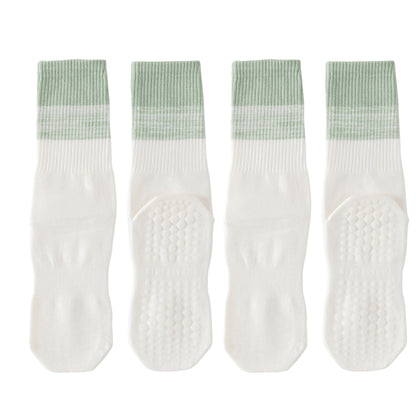 2-Pair Set Gradient Mid-Calf Grip Socks with Soft Seamless Toe and Anti-Slip Bottom for Yoga or Sneakers
