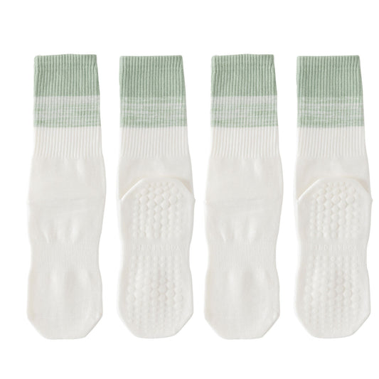 2-Pair Set Gradient Mid-Calf Grip Socks with Soft Seamless Toe and Anti-Slip Bottom for Yoga or Sneakers