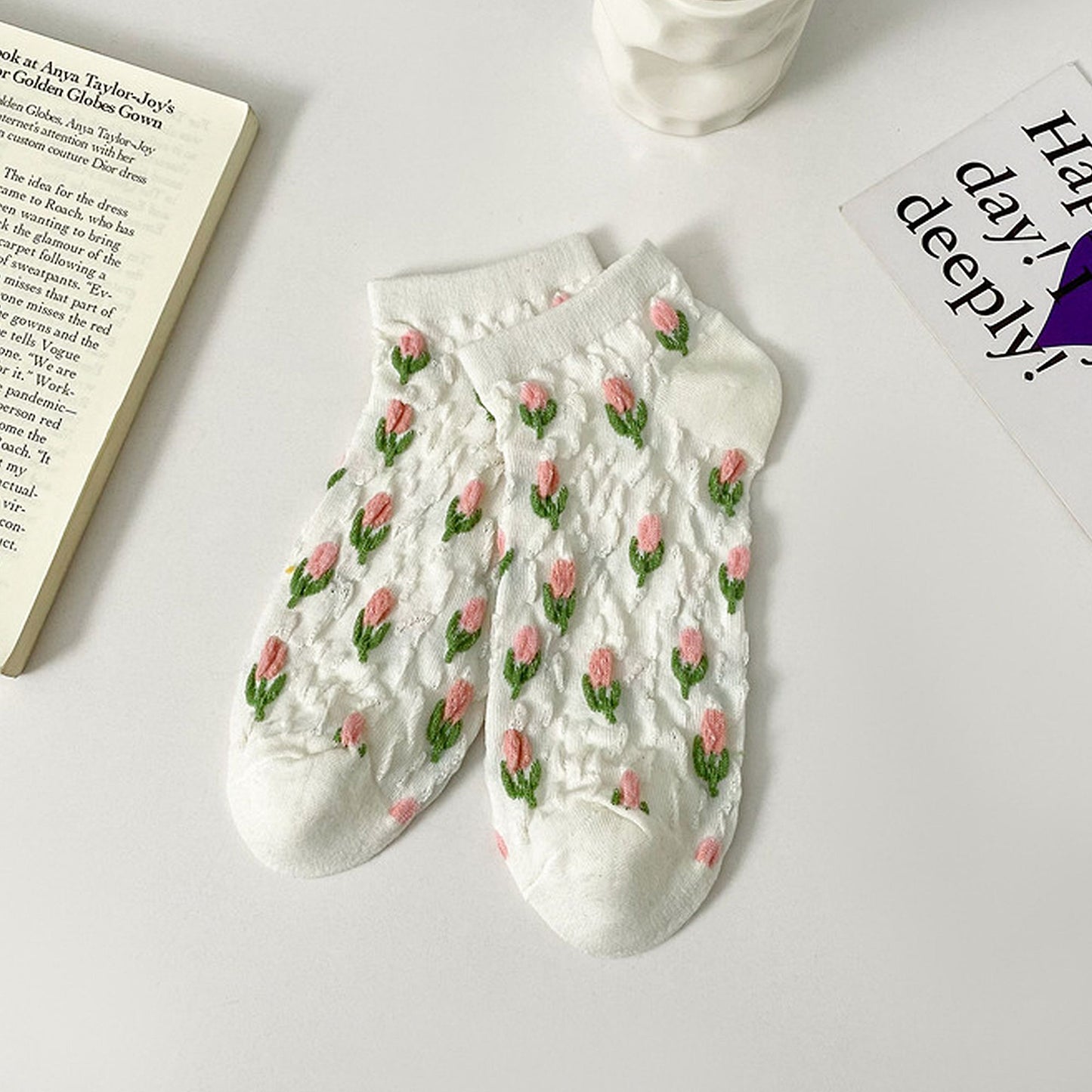 Adorable Summer Floral Embroidered Ankle Socks 4Pk