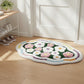 Tufted Floor Mat with Happy Text and Floral Pattern Non Slip Backing Soft Plush Decorative Scalloped Edge Indoor Rug