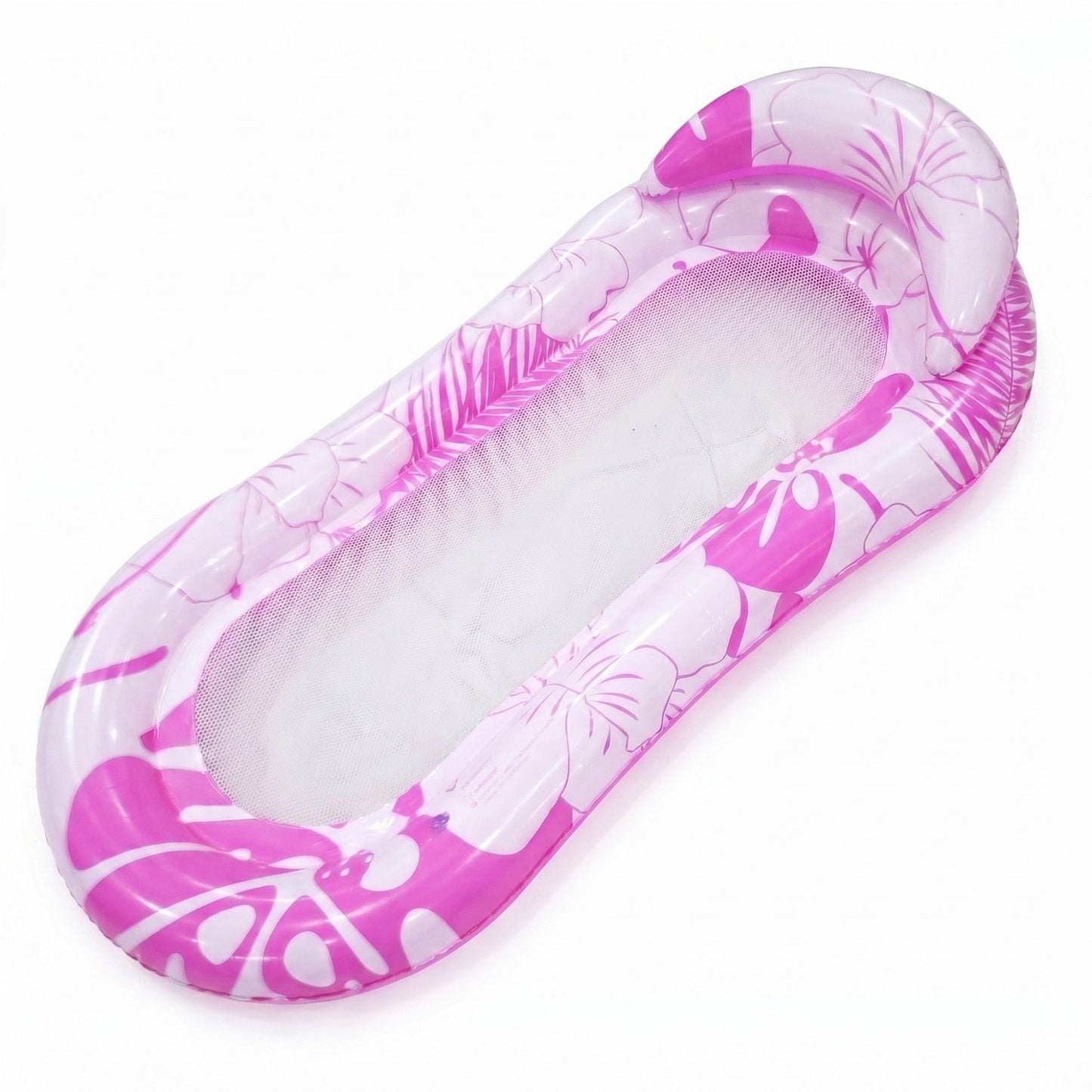 Pink Floral Inflatable Pool Lounger with Mesh Center