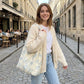 Butterfly Print Hobo Tote Bag with Lace Texture and Shoulder Handle