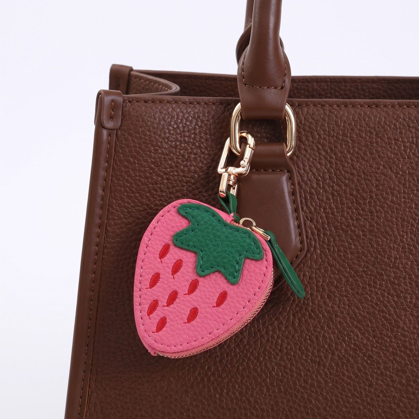 Pear Pouch Bag Charm with Zipper Closure and Gold Tone Clip