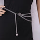 Layered Chain Waist Belt with Triple Draped Links and Decorative Medallion Accents for Stylish Detail 35.5in