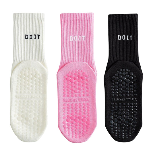 3 Pair Combo Sale Anti Slip Crew Socks with Grip Soles and Ribbed Cuffs in Multiple Color Options