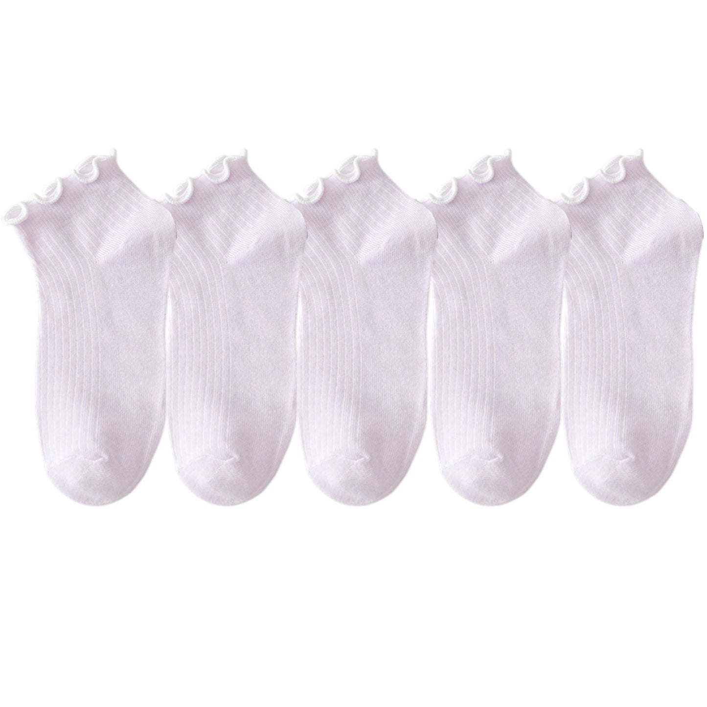 5-Pack Ribbed Ankle Socks with Ruffle Lettuce Trim Soft Stretch Cotton Cute Everyday Style