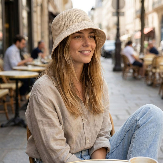 Crochet Bucket Hat with Openwork Texture and Short Brim