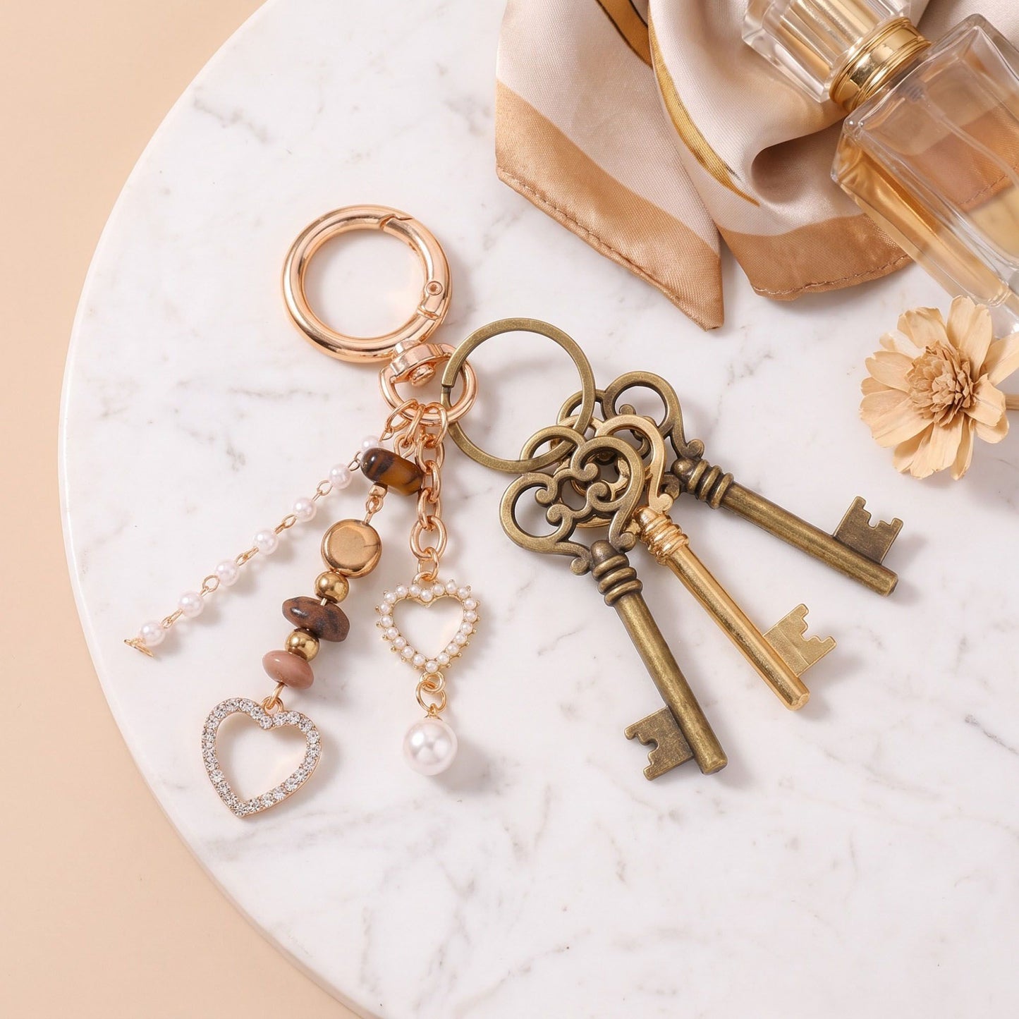 Amber & Gold Bohemian Multi-Charm Bag Charm Key Chain 4-Piece Set