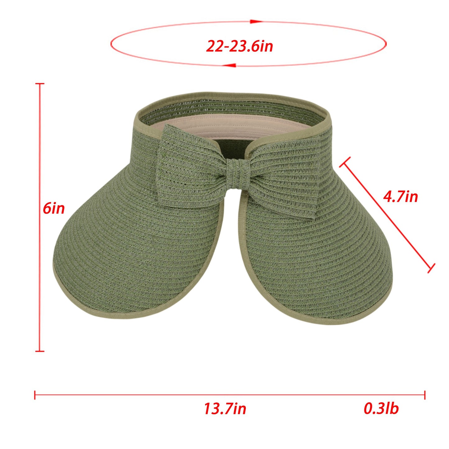 Women's Wide Brim Visor Hat with Bow Detail Adjustable Velcro Closure for Beach or Outdoor Protection