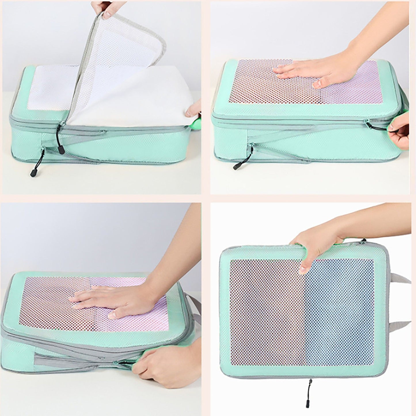 Travel Packing Cubes Set with Mesh Front Panel Zipper Storage Bags Lightweight Luggage Organizer Multi Size Set