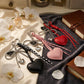 Heart Bag Charm Keychain with Beaded Bow Accent Clip and Faux Leather Heart Pendant