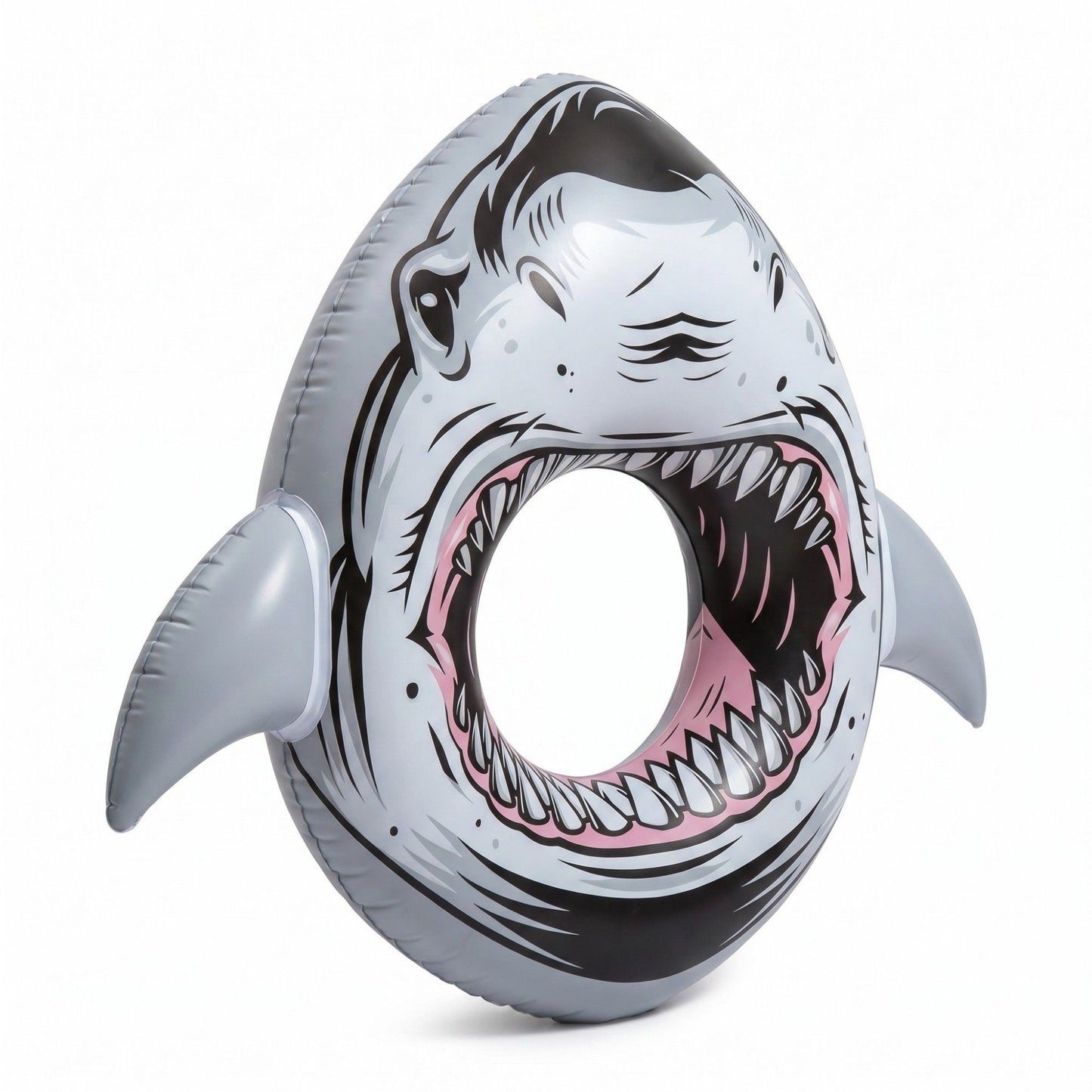 Shark-Shaped Inflatable Pool Float with Tail Design Durable PVC Swim Ring Float for Pool Beach Lake 34x34.2in