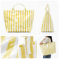Striped Tote Bag Glossy Coated Large Capacity Shoulder Bag for Travel and Beach