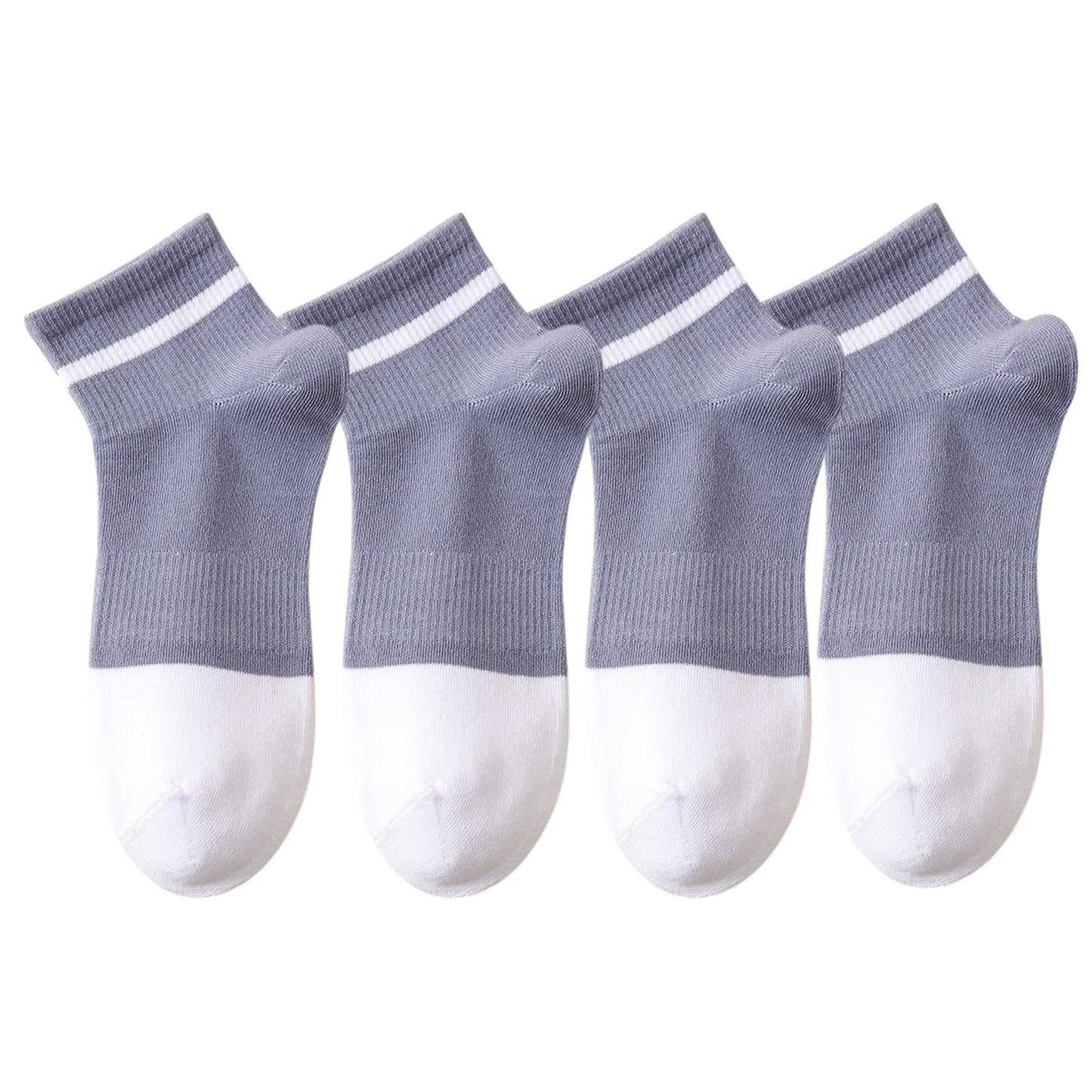 4 Pairs Women's Seamless Cotton Ankle Socks Breathable Stretch Ribbed Cuff in Assorted Color Block Design
