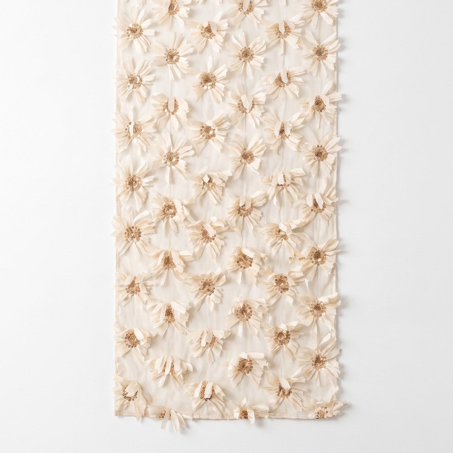 Beige 3D Floral Table Runner with Sequin Accents 13.8x47.2in