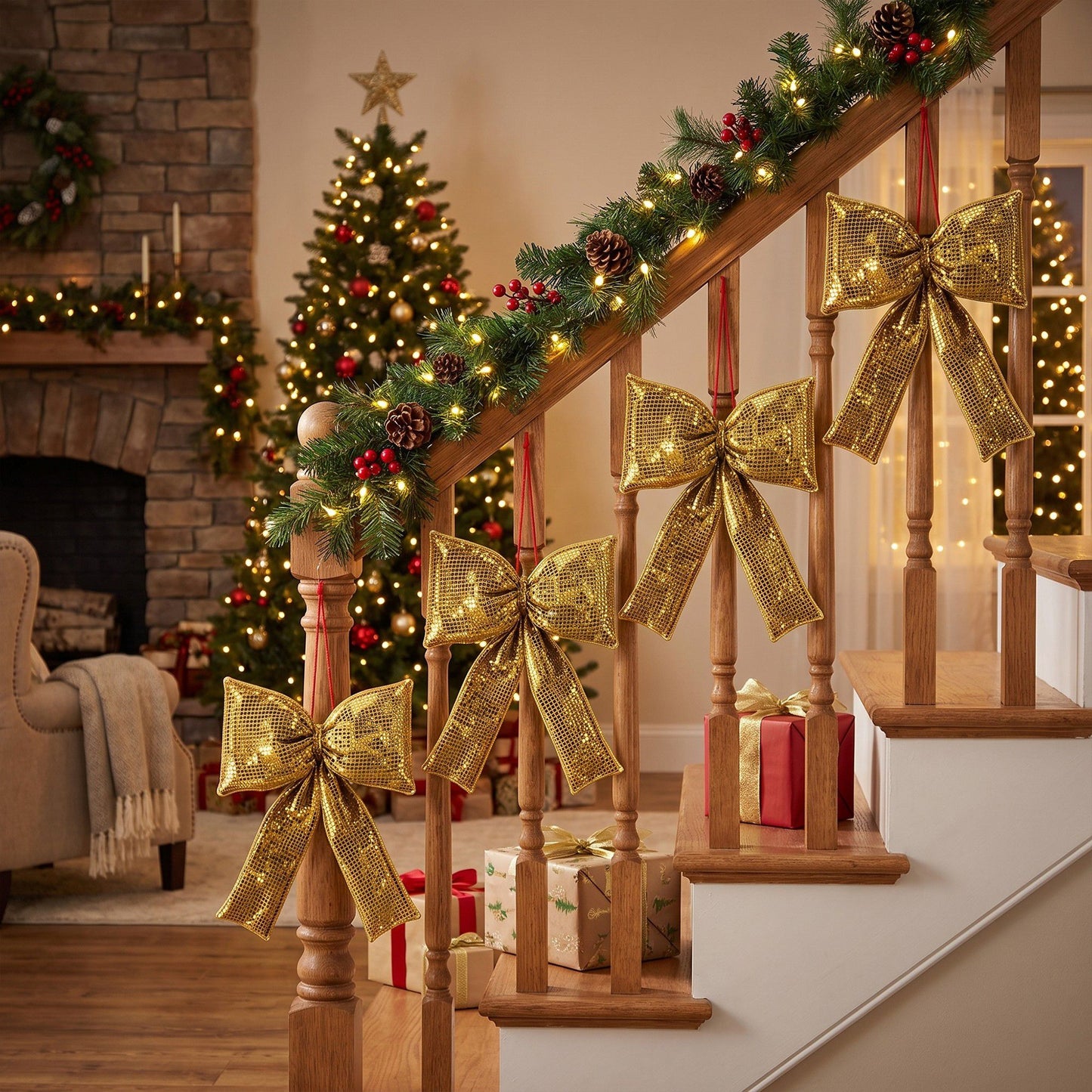 5pc Shimmering Christmas Bow Hanging Ornaments
