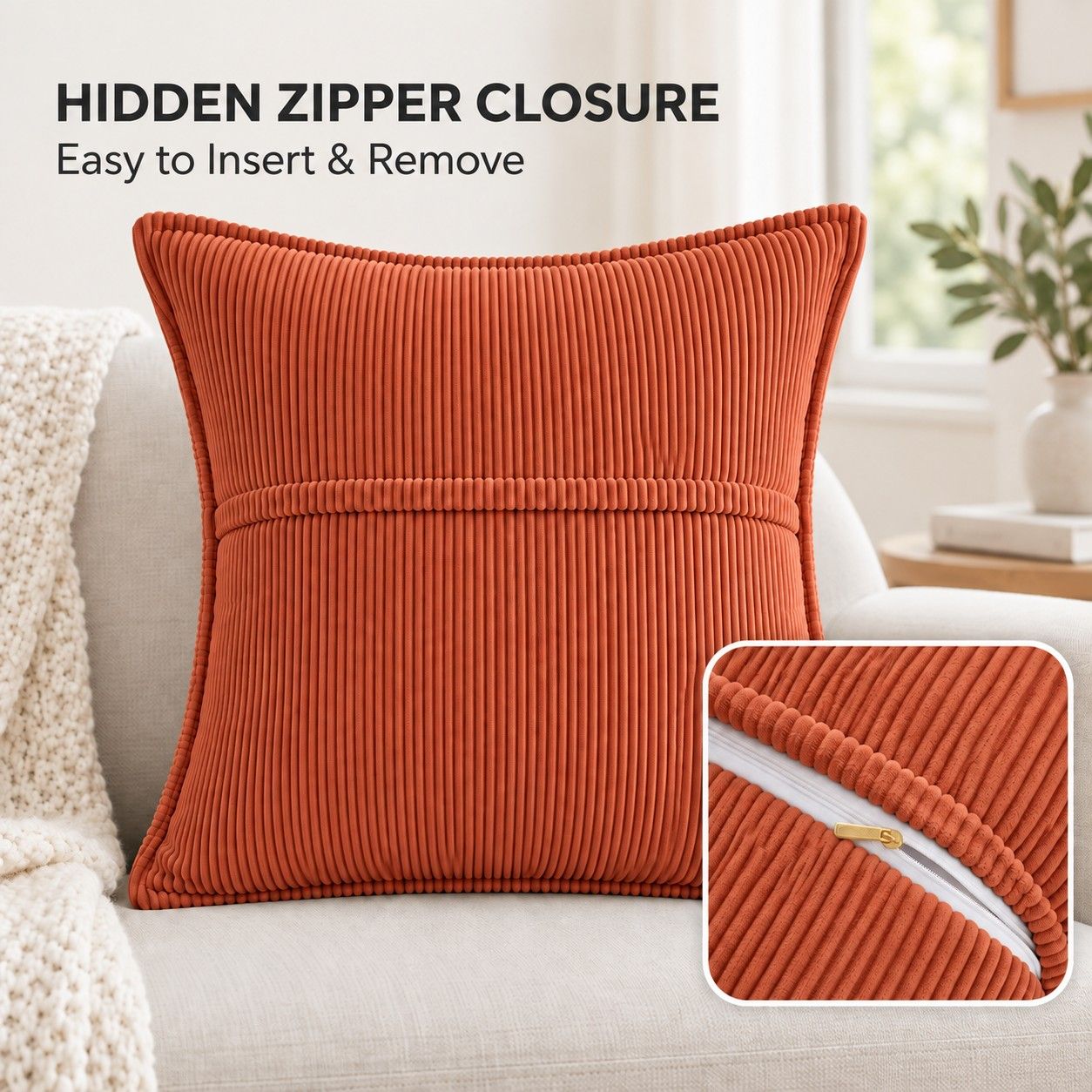 2 Pack Soft Ribbed Corduroy Throw Pillow Covers 18 x 18 Inch Solid Color