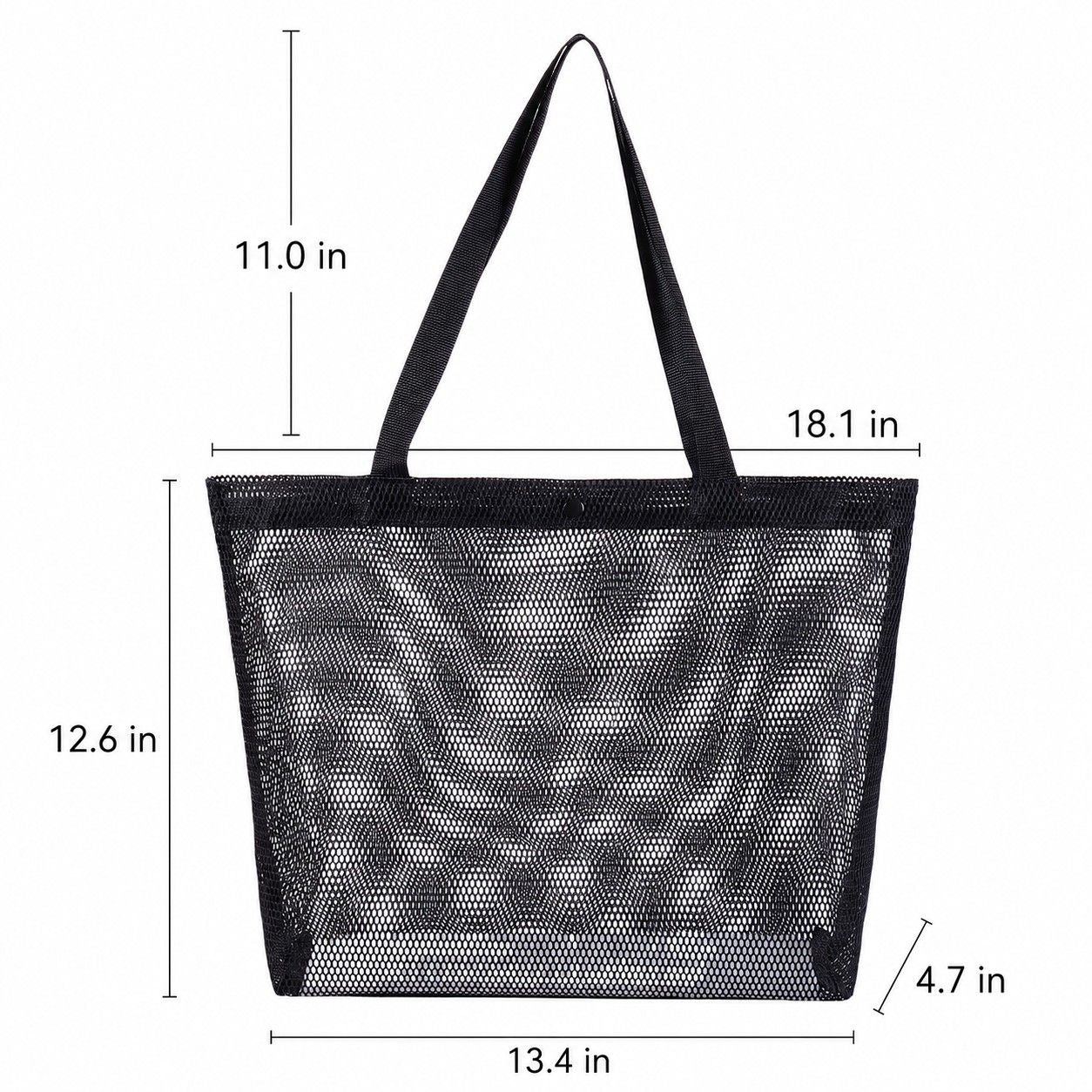 Reusable Mesh Shopping Tote Bag with Snap Closure and Carry Handles