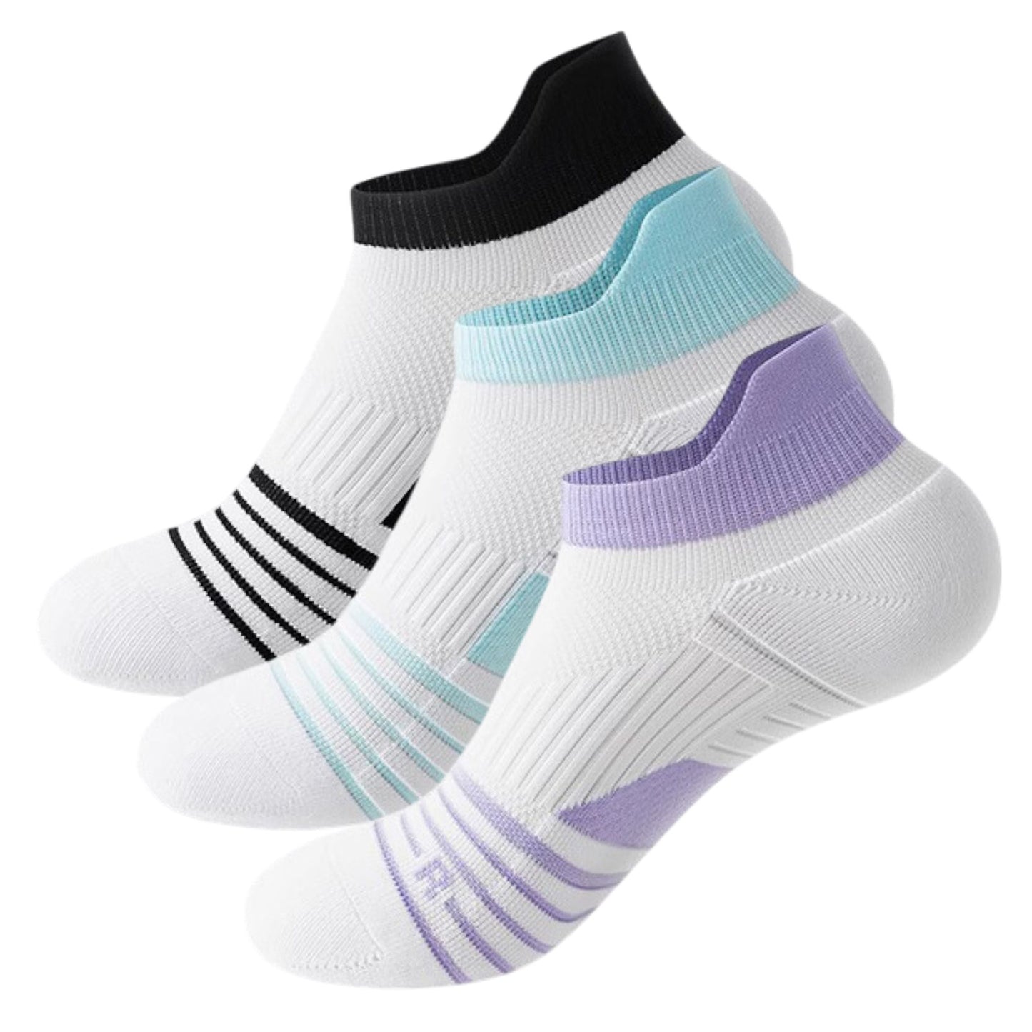 3 Pairs Cushioned Sport Ankle Socks with Arch Support Breathable Stretch Mesh Knit Athletic Low-Cut Design