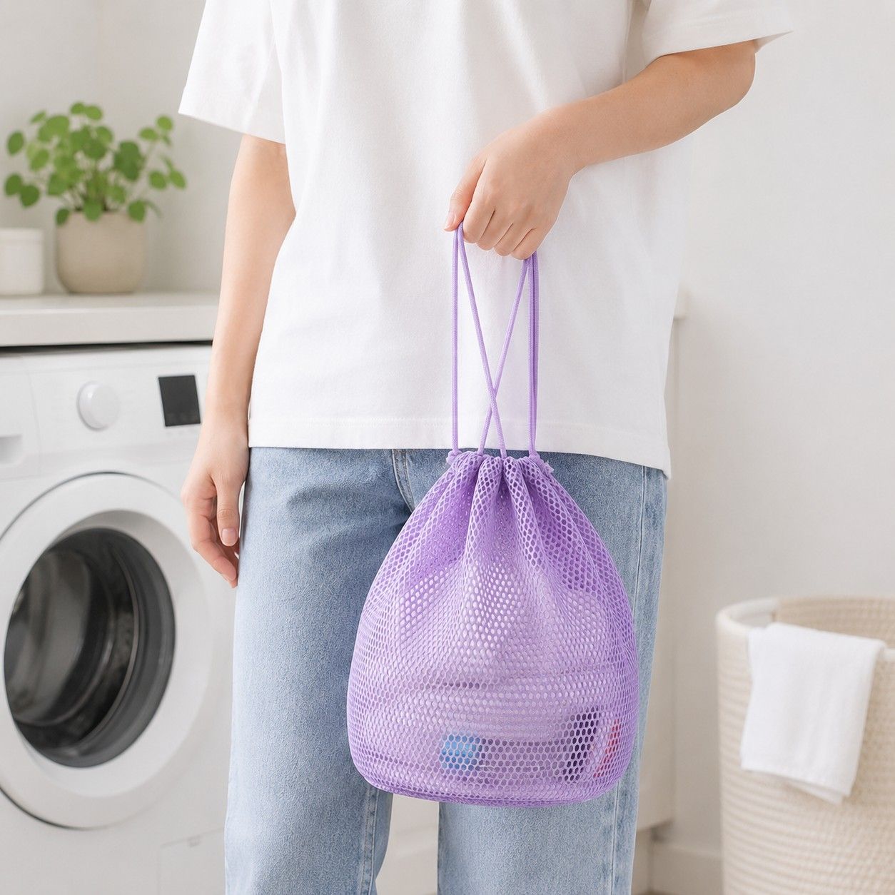 2-Pack Mesh Drawstring Shower Bags, Large and Small Travel Organizer Set