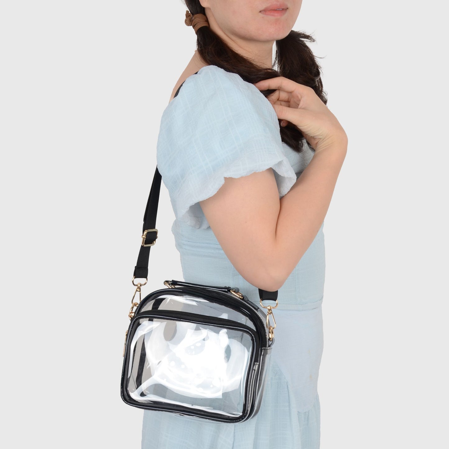Trendy Clear Transparent Women's Shoulder Bag with Iridescent Trim