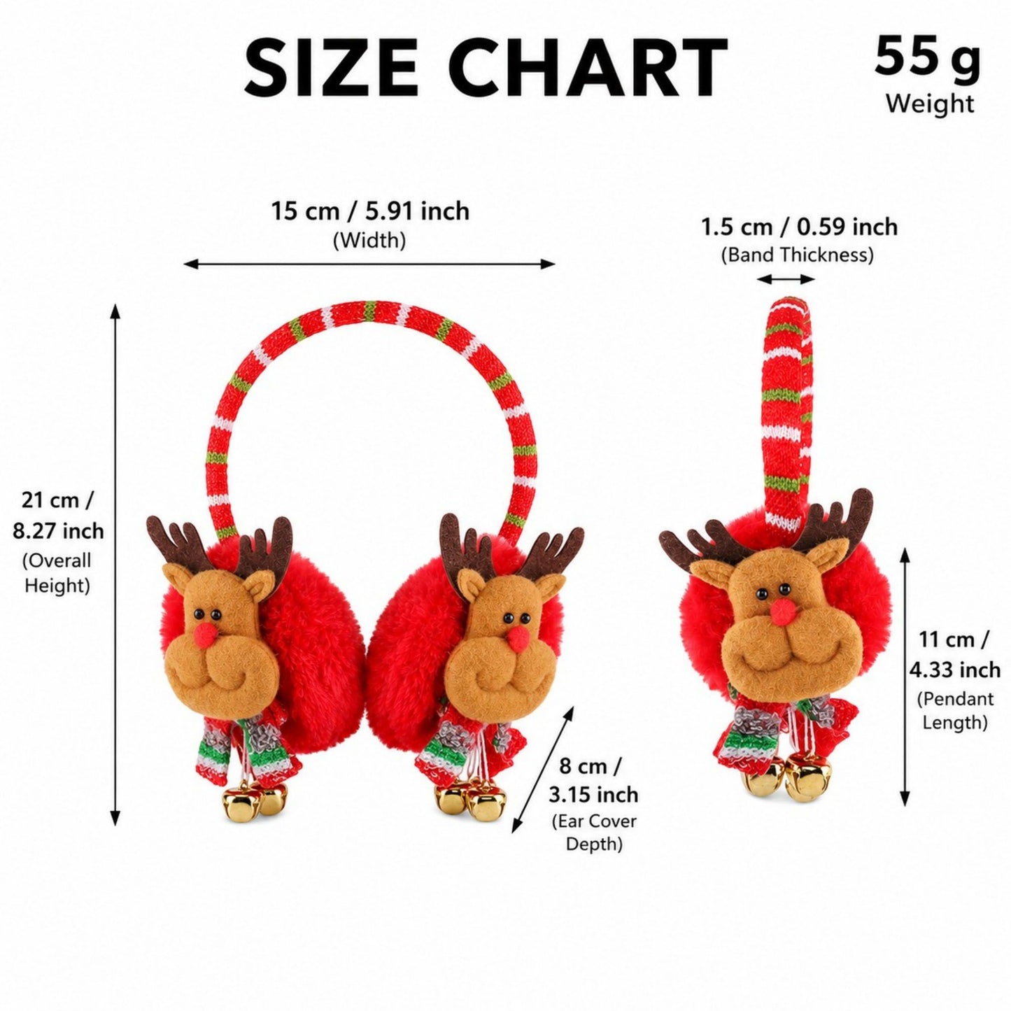 Christmas Santa Plush Earmuffs with Jingle Bell Accents