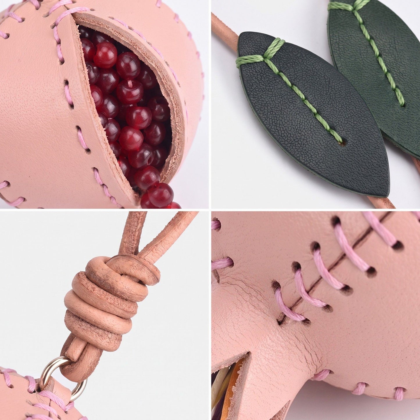Pomegranate Bag Charm with Leaf Details and Loop Strap